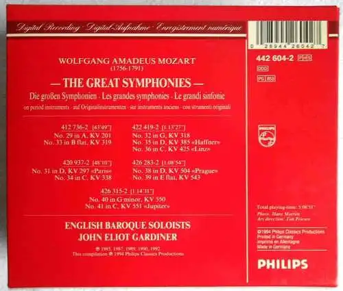 5CD Box John Eliot Gardiner: Mozart: The Great Symphonies (Philips) 1994