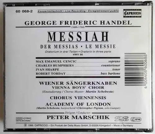 2CD Wiener Sängerknaben & Academy Of London: Messiah (Capriccio) 1995