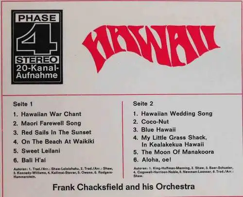 LP Frank Chacksfield: Hawaii (Decca Phase 4 SLK 16 819-P) D 