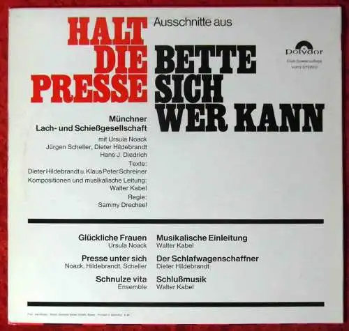 LP Münchner Lach-&Schießgesellschaft: Halt die Presse/Bette sich wer kann 1966