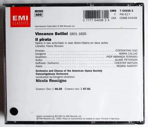 2CD Box Bellini: Il Pirata  - Maria Callas  (EMI)