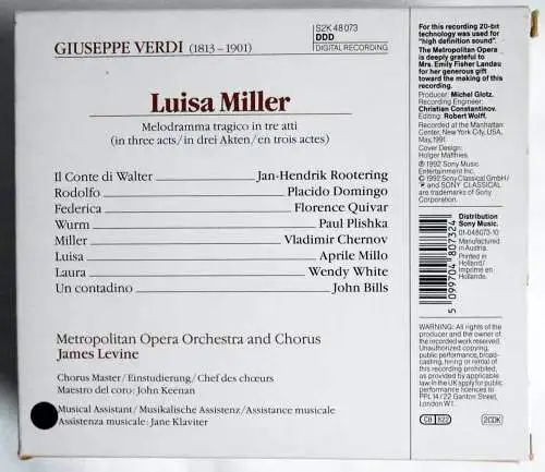 2CD Box Verdi: Luisa Miller -  Millo - Domingo - James Levine (Sony)  1992