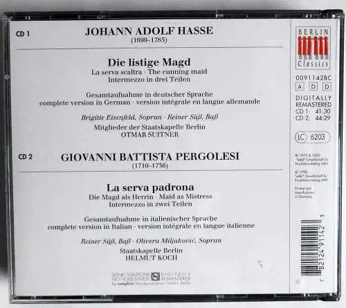 2CD Box Hasse: Die listige Magd / Pergolesi: La Serva Padrona (Berlin Classics)