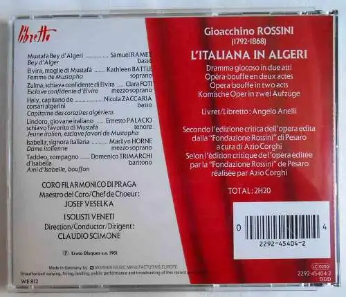 2CD Box Rossini: L´Italiana in Algeri - Marilyn Horne Samuel Ramy - (Erato) 1981