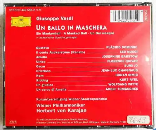 2CD Box Verdi: Un Ballo In Maschera Karajan Domingo (DGG) 1989