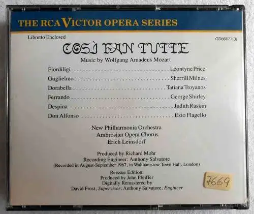 3CD Box Mozart: Cosi Fan Tutte Leontyne Price Erich Leinsdorf (RCA) 