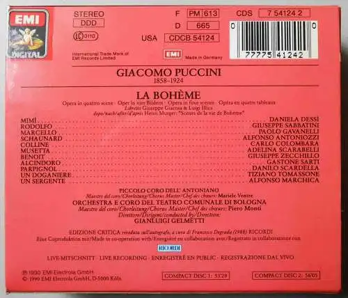 2CD Box Puccini: La Boheme Daniela Dessi Gianluigi Gelmetti (EMI) 1990