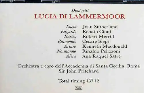 2CD Box Donizetti: Lucia di Lammermoor Joan Sutherland Sir John Pritchard 1961