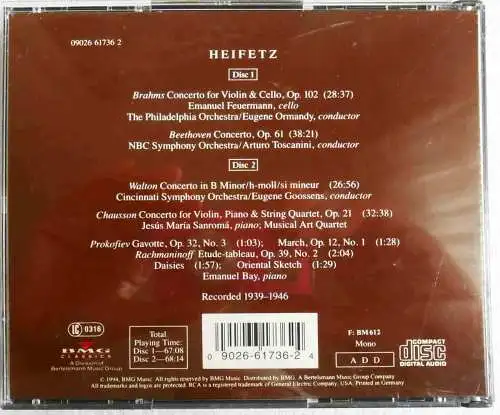 2CD Box Jascha Heifetz: Collection Vol. 5 (1939 - 1946) (RCA) 1994