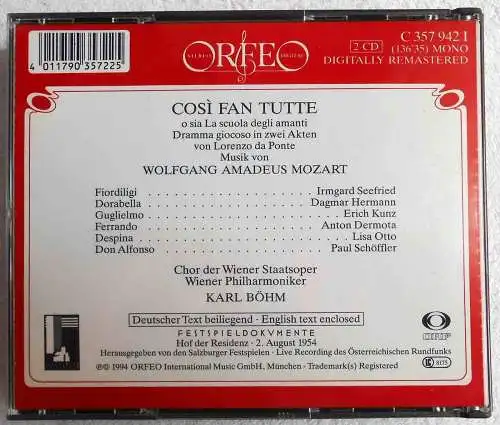 2CD Box Mozart: Cosi Fan Tutte Karl Böhm Irmgard Seefried Erich Kunz 1954