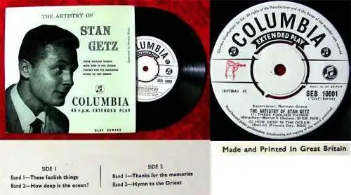 EP Stan Getz: The Artistry of... (Columbia SEB10001) Clef Series UK 1952