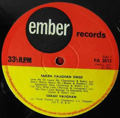 LP Sarah Vaughan: The Many Moods of... (Ember FA 2012) UK