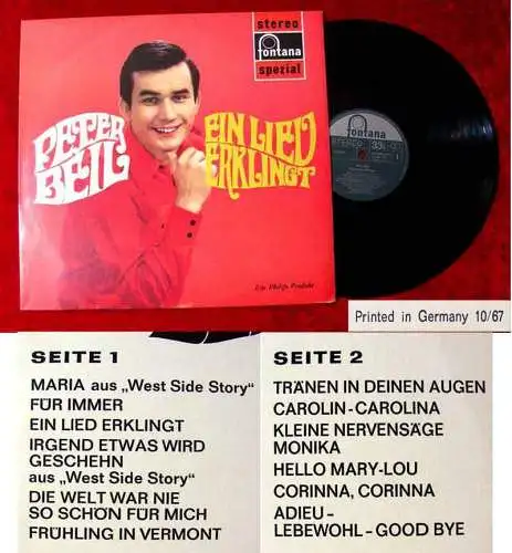 LP Peter Beil: Ein Lied erklingt  (Fontana 701 593 WPY) D 1967