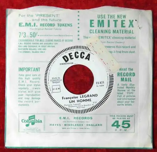 Single Francoise Legrand: Comme Un Frere (Decca 23.821) Demo Belgium