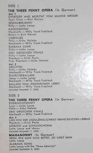 LP Lotte Lenya: Three Penny Opera / Mahagoni (Telefunken TH 97012) Collector´s 