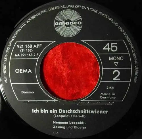 Single Hermann Leopoldi: Der Krankenkassenpatient (Amadeo 921 168 APF) D