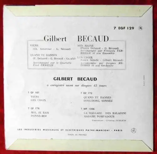 EP Gilbert Bécaud: Mes Mains (HMV 7 EGF 129) Frankreich