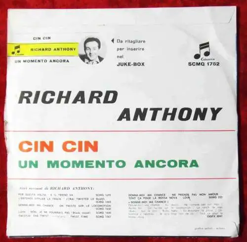 Single Richard Anthony: Cin Cin (Columbia SCMQ 1752) Italy