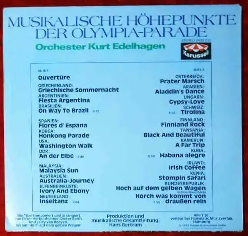 LP Kurt Edelhagen: Musikalische Höhepunkte der Olympia Parade 1972 (Karussell) D