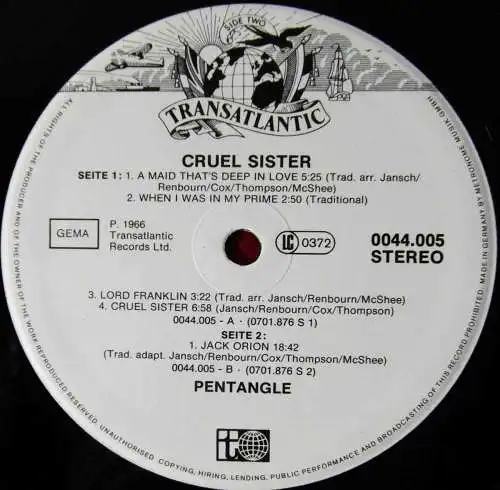 LP Pentangle: Cruel Sister (Transatlantic 44.005) D 1980