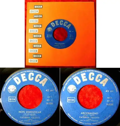 Single Caterina Valente: Arcobaleno / Non Dimenticar (Decca 16558) Italien