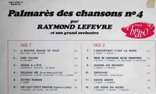 LP Raymond Lefevre: Palmarés de Chansons No. 4 (Barclay 521 035 P) F 1967