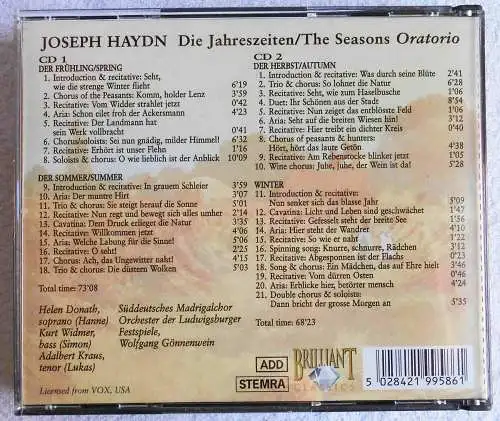 2CD Box Haydn: Die Jahreszeiten - Helen Donath (Brillant) 
