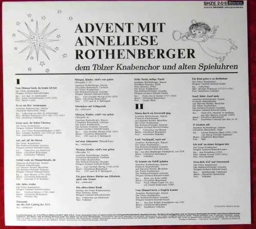 LP Anneliese Rothenberger: Advent mit Anneleise Rothenberger (Hör Zu SHZE 205) D