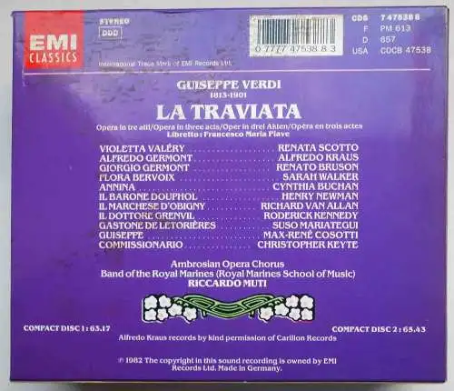 2CD Box Verdi: La Traviata - Renata Scotto Alfredo Kraus Riccardo Muti (EMI) 