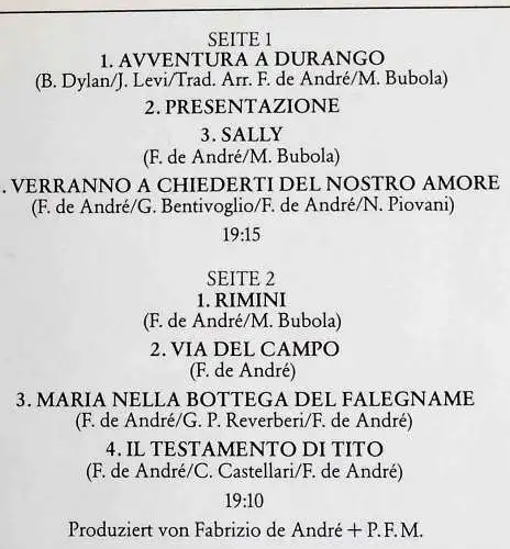 LP Fabrizio de Andre In Concerto Vol. 2 (Dischi 0065.019) D 1980