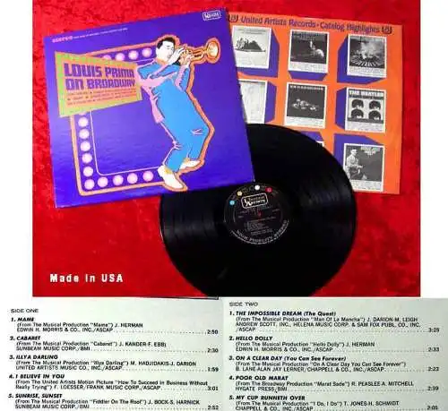 LP Louis Prima On Broadway (United Artists UAS 6596) US