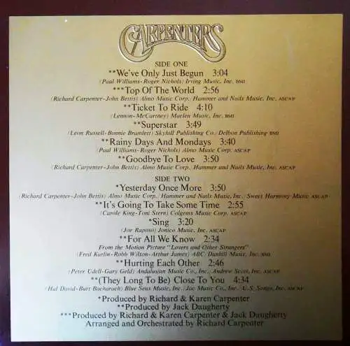 LP Carpenters: The Singles 1969 - 1973 (A&M 87 336 IT) D