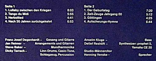 LP Franz Josef Degenhardt: Lullaby zwischen den Kriegen (Polydor 815 227-1) D 83