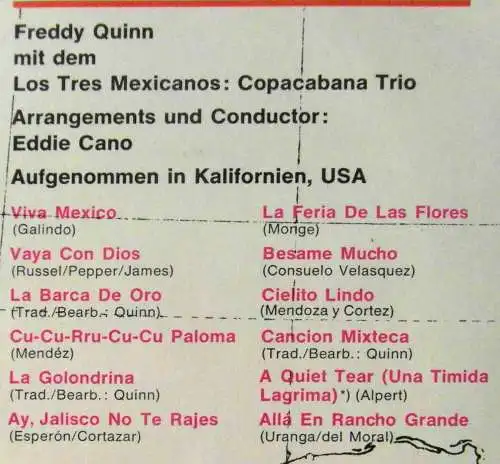 LP Freddy Quinn: Mexico Olé (Polydor 78 267) Clubsonderauflage D 1968