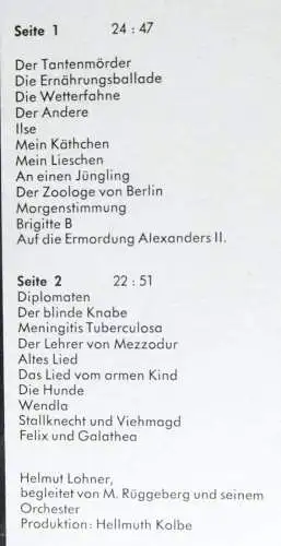 LP Helmut Lohner: Wedekindlieder - Ich hab meine Tante geschlachtet (Eurodisc)