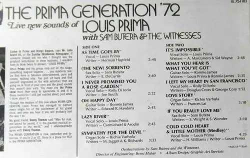 LP Louis Prima & Sam Butera & Witnesses: The Prima Generation ´72 (Brunswick) US