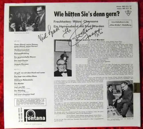 LP Fred Warden: Wie hätten Sie´s denn gern? - Nur für Erwachsene - Signiert 1965