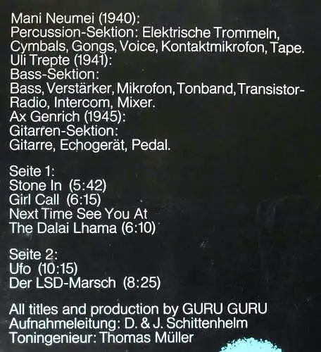 LP Guru Guru: Ufo (Ohr OMM 556 005) D 1971