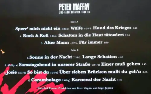 LP Peter Maffay: Live - Lange Schatten - Tour 88 (Teldec 626909 AS) D 1988