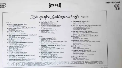 LP Große Schlagerschaffe (Telefunken SLE 14 308-P) Stereo (D)