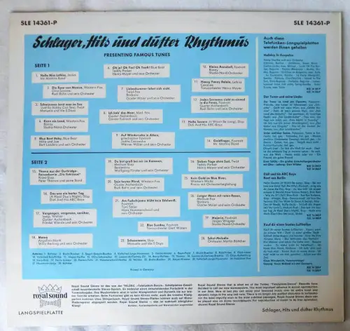 LP Schlager Hits & Dufter Rhythmus (Telefunken SLE 14 361-P) Stereo (D)