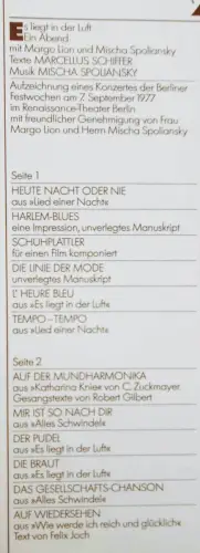 LP Margo Lion & Mischa Spoliansky: Es liegt in der Luft (1977)