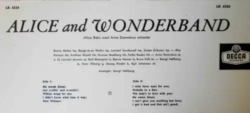 LP Alice Babs: Alice and Wonderband (Decca LK 4326) Sweden 1959