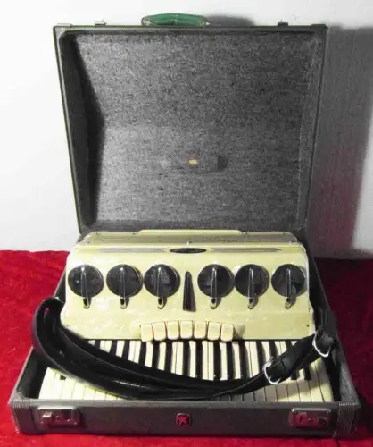 Akkordeon Scandalli Brevetto Sax Klappen 120 Bässe perlmutt im Koffer