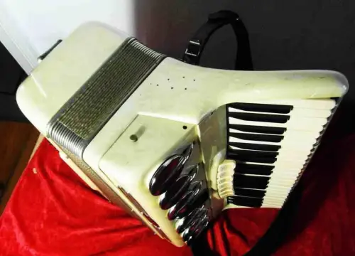Akkordeon Scandalli Brevetto Sax Klappen 120 Bässe perlmutt im Koffer
