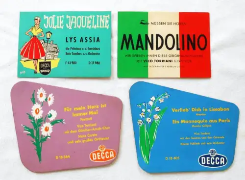 4 kleine Aufsteller für den Schallplatteneinzelhandel Lys Assia & Vico Torriani