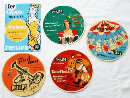 5 x Schallplattenwerbung Philips (Papierschilder)