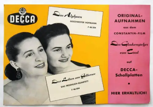 Schallplattenwerbung Decca Geschwister Hofmann (Pappschild)