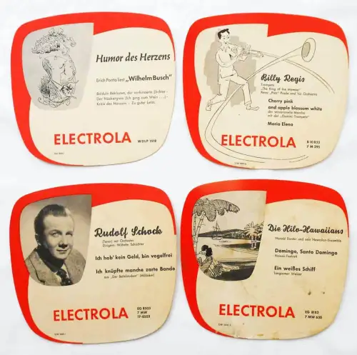 4 x Schallplattenwerbung Electrola Billy Regis Hilo Hawaiians... 1950er Jahre