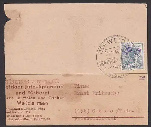 SBZ WEIDA Bezirksstempel-Aufdruck  geprüft, SSt. Hildburghausen Mahnung Einheit Deutschlands1848 - 1948
